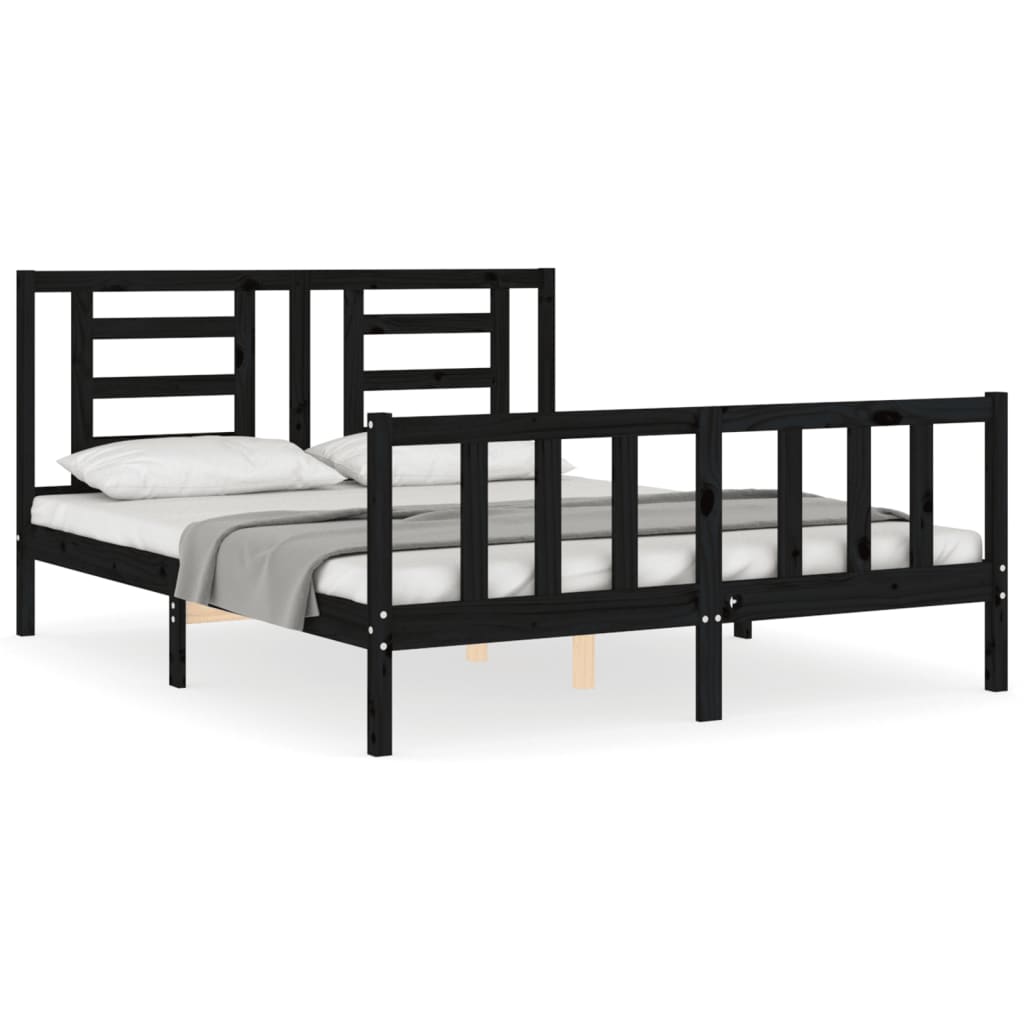 vidaXL Bedframe met hoofdbord massief hout zwart 160x200 cm