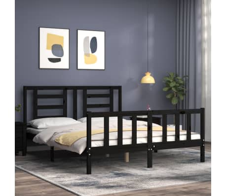 vidaXL Lovos rėmas su galvūgaliu, juodas, 160x200cm, medienos masyvas