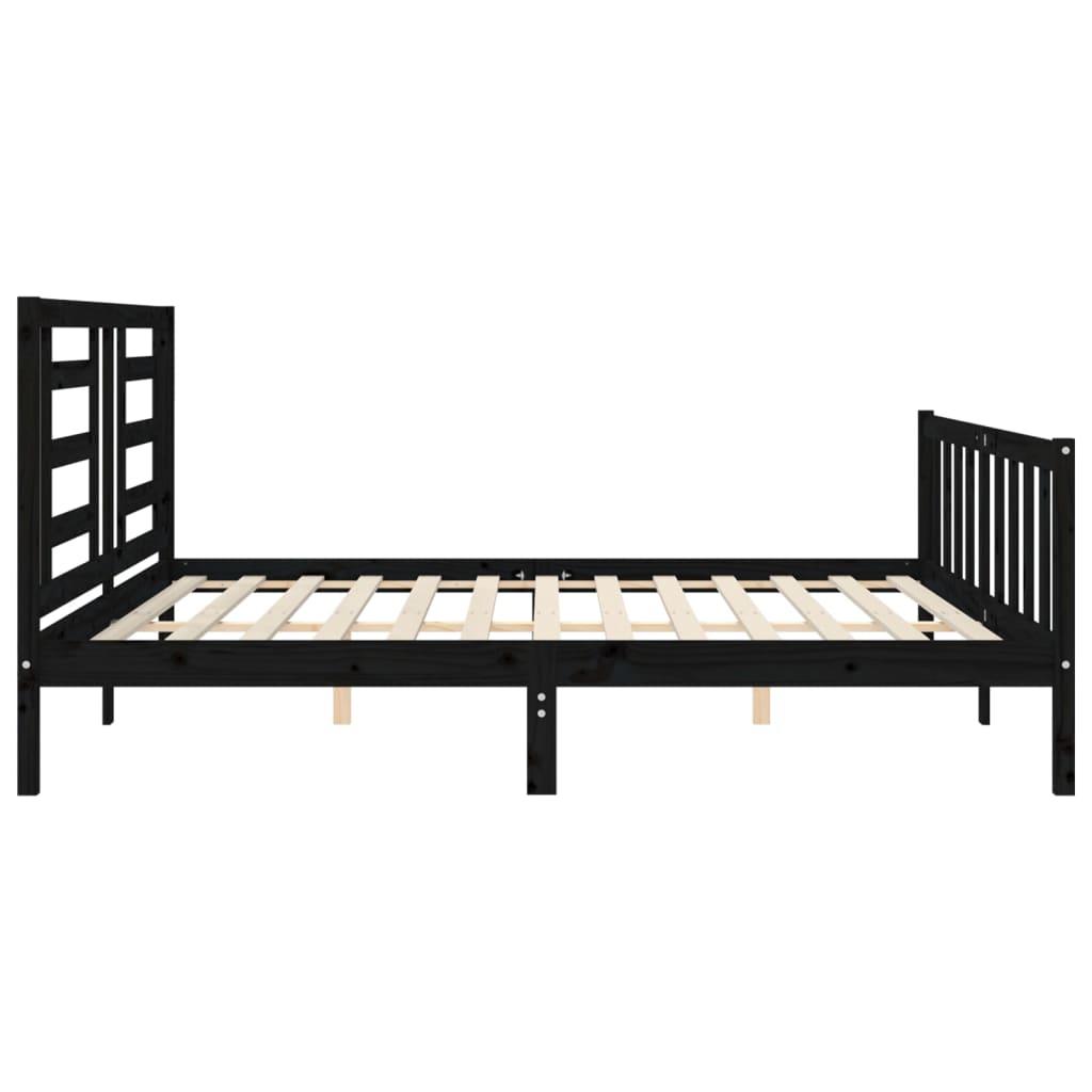 Cadru de pat cu tăblie Super King Size, negru, lemn masiv