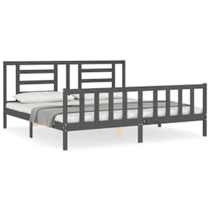 Rám postele s čelem šedý 200 x 200 cm masivní dřevo - obrázek 2