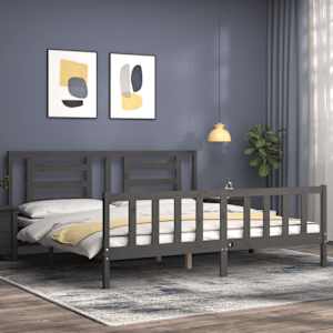 Rám postele s čelem šedý 200 x 200 cm masivní dřevo - obrázek 3