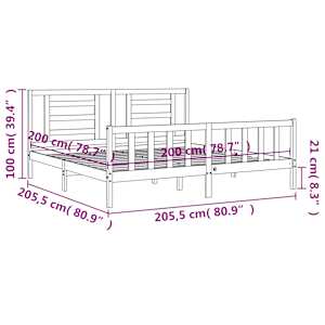 Rám postele s čelem šedý 200 x 200 cm masivní dřevo - obrázek 12