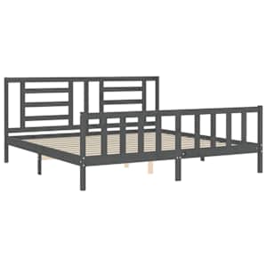 Rám postele s čelem šedý 200 x 200 cm masivní dřevo - obrázek 5