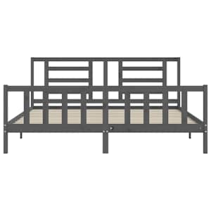 Rám postele s čelem šedý 200 x 200 cm masivní dřevo - obrázek 6
