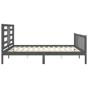 Rám postele s čelem šedý 200 x 200 cm masivní dřevo - obrázek 7