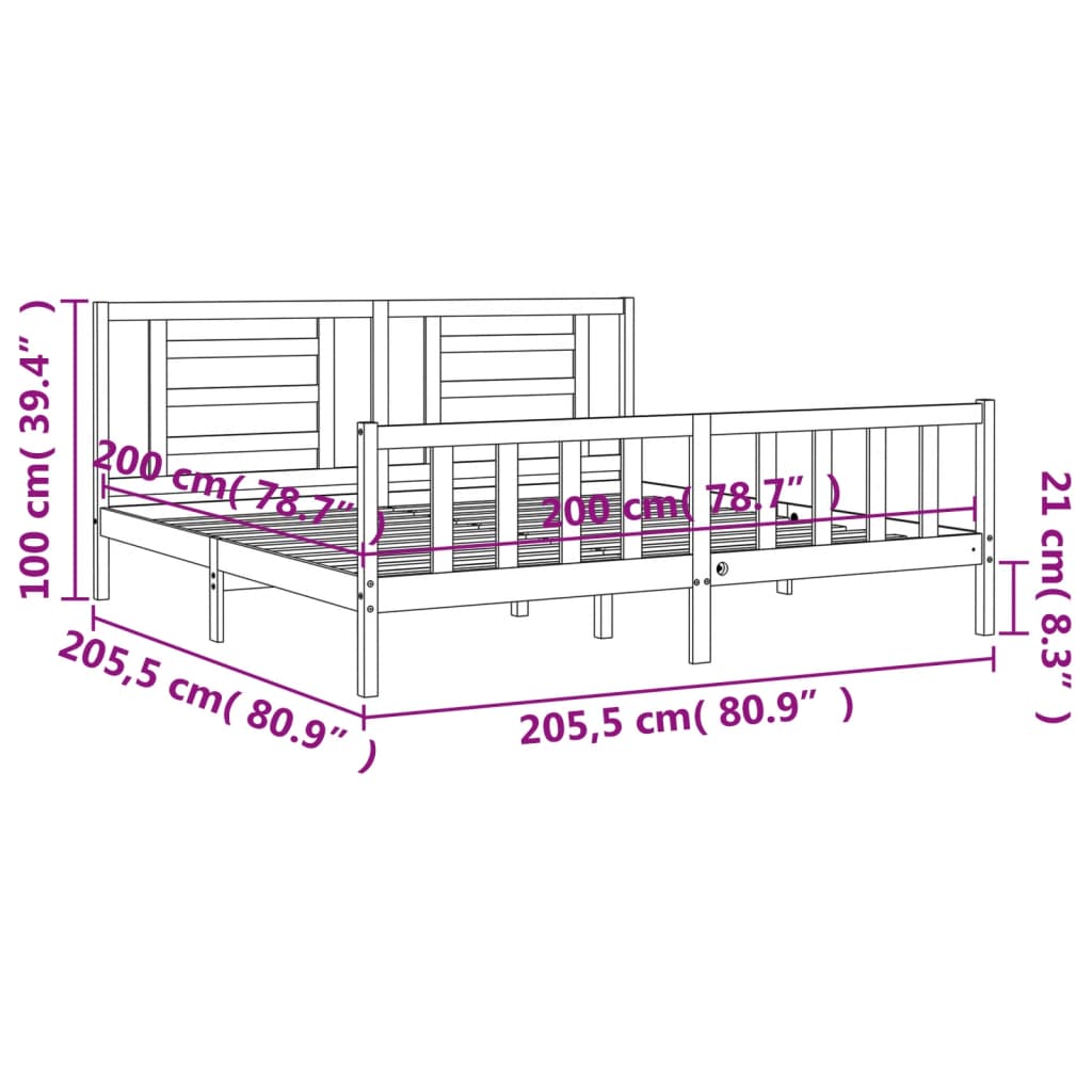 Okvir za krevet s uzglavljem crni 200 x 200 cm od masivnog drva