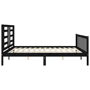 Rám postele s čelem černý 200 x 200 cm masivní dřevo - obrázek 7