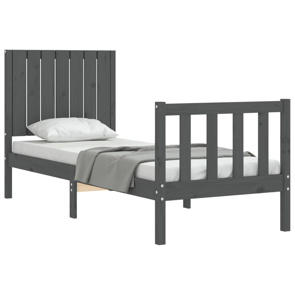 szürke tömör fa ágykeret fejtámlával Small Single