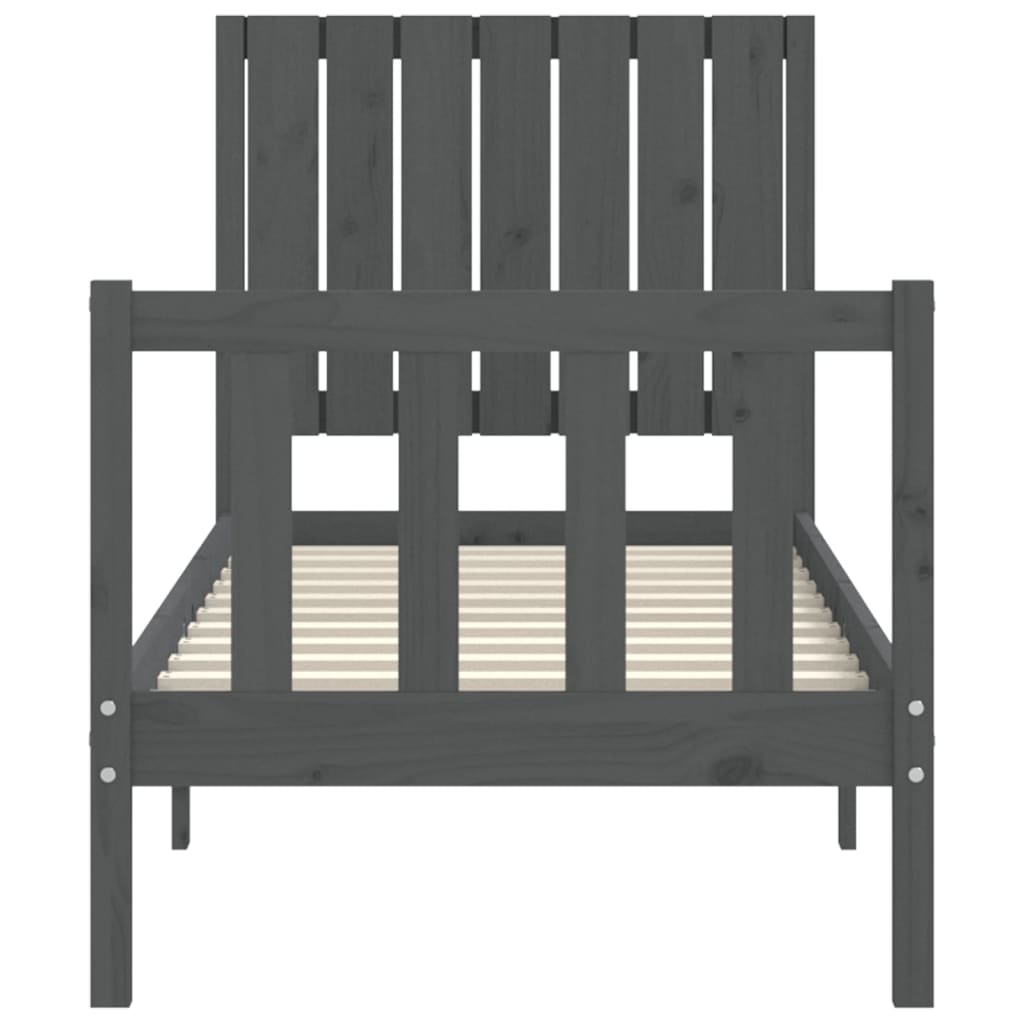 szürke tömör fa ágykeret fejtámlával Small Single