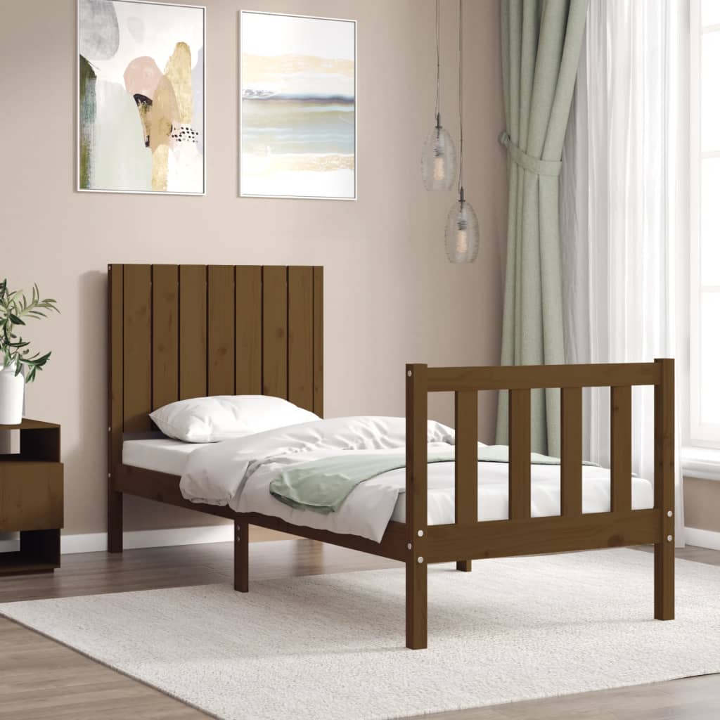 mézbarna tömör fa ágykeret fejtámlával Small Single