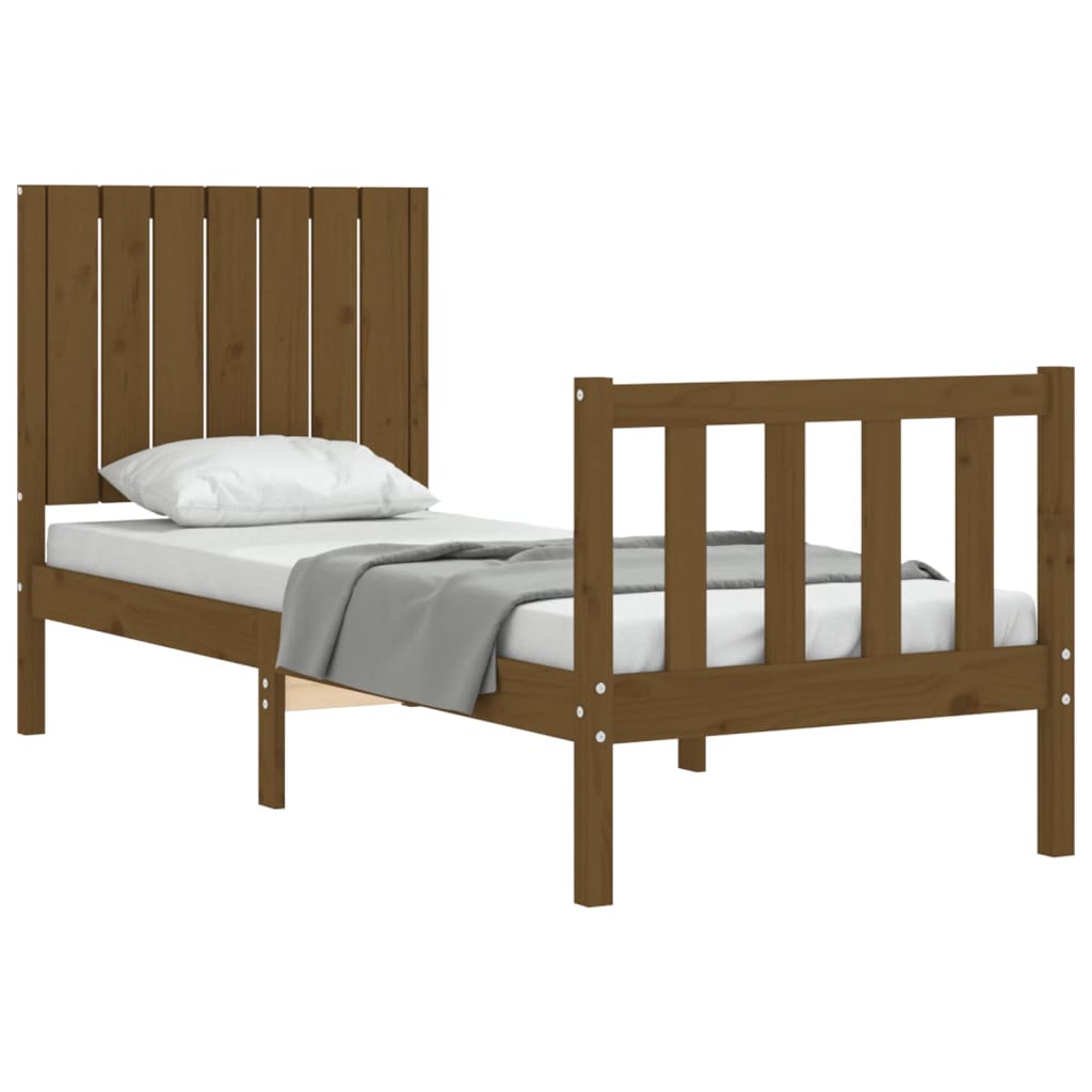mézbarna tömör fa ágykeret fejtámlával Small Single