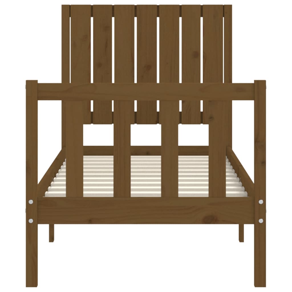 mézbarna tömör fa ágykeret fejtámlával Small Single