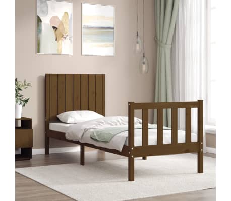 vidaXL Lovos rėmas su galvūgaliu, rudas, mediena, mažas vienvietis