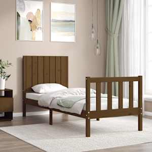 vidaXL Lovos rėmas su galvūgaliu, rudas, mediena, mažas vienvietis