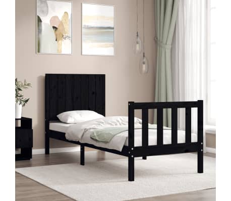 vidaXL Lovos rėmas su galvūgaliu, juodas, mediena, mažas vienvietis