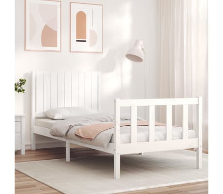 vidaXL Bed Frame without Mattress White Single Solid Wood Pine