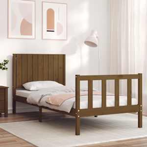 vidaXL Lovos rėmas su galvūgaliu, rudas, medienos masyvas, vienvietis