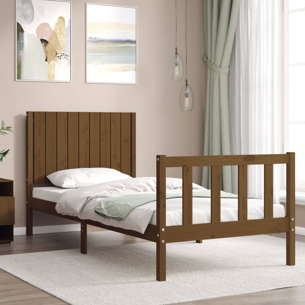 vida XL Massivholzbett mit Kopfteil Honigbraun 3FT Single