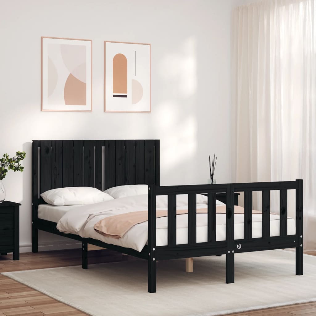 vidaXL Cadre de lit avec tête de lit noir petit double bois massif