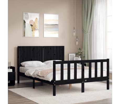 vidaXL Cadru de pat cu tăblie, negru, 140x190 cm, lemn masiv