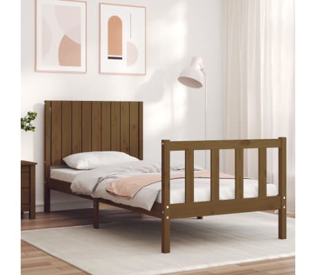 vidaXL Lovos rėmas su galvūgaliu, medaus rudas, 90x200cm, mediena