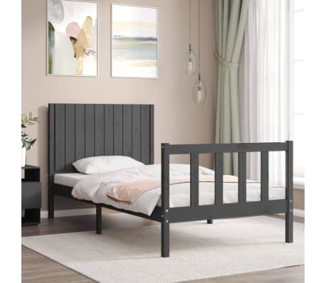 vidaXL Lovos rėmas su galvūgaliu, pilkas, 100x200cm, medienos masyvas