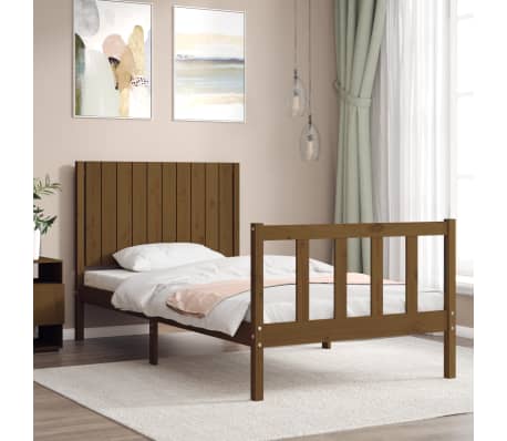 vidaXL Lovos rėmas su galvūgaliu, rudas, 100x200cm, medienos masyvas