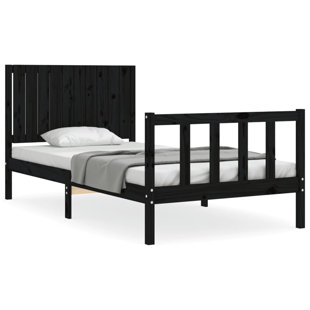 fekete tömör fa ágykeret fejtámlával 100 x 200 cm