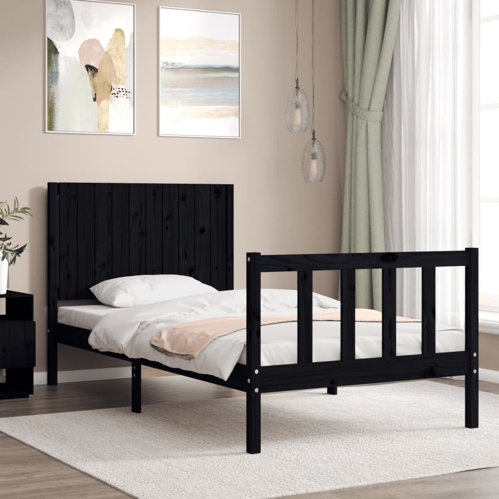 fekete tömör fa ágykeret fejtámlával 100 x 200 cm