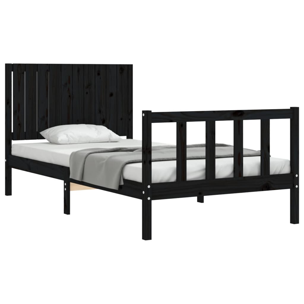 fekete tömör fa ágykeret fejtámlával 100 x 200 cm