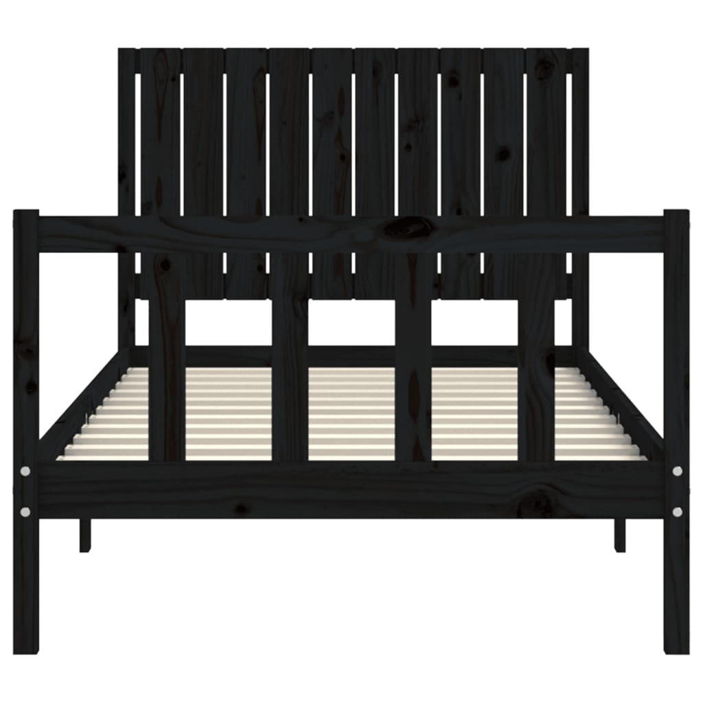 fekete tömör fa ágykeret fejtámlával 100 x 200 cm