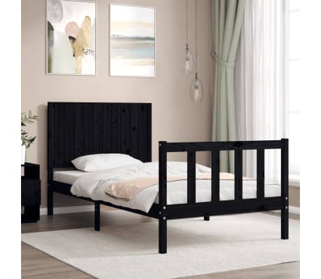 vidaXL Lovos rėmas su galvūgaliu, juodas, 100x200cm, medienos masyvas