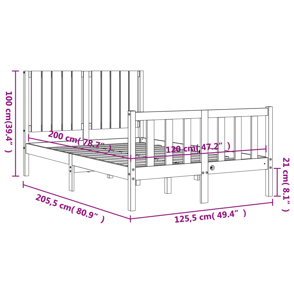 Posteljni okvir z vzglavjem bel 120x200 cm trden les