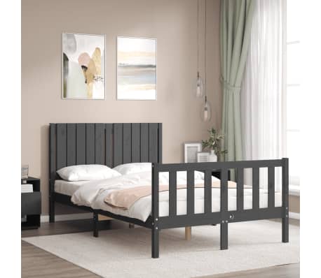 vidaXL Lovos rėmas su galvūgaliu, pilkas, 120x200cm, medienos masyvas