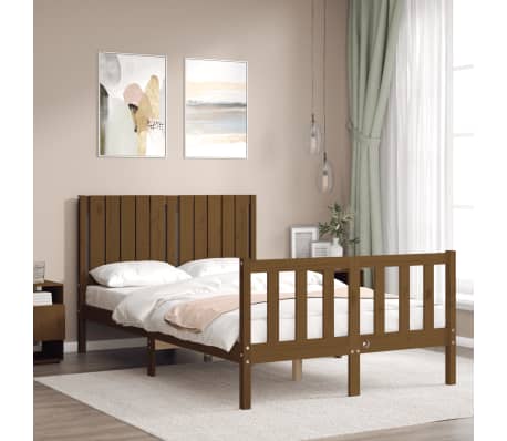 vidaXL Lovos rėmas su galvūgaliu, rudas, 120x200cm, medienos masyvas