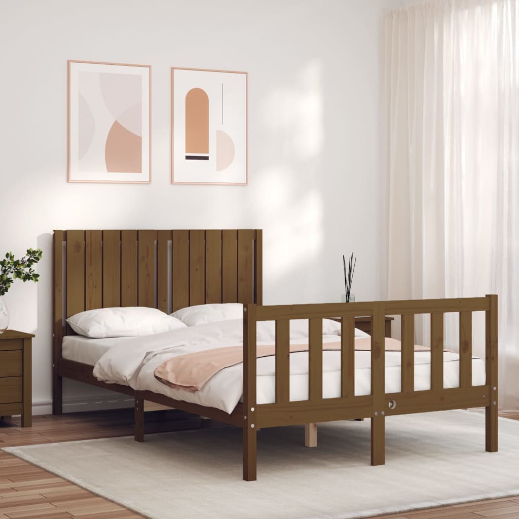 Rám postele s čelem medově hnědý 120 x 200 cm masivní dřevo