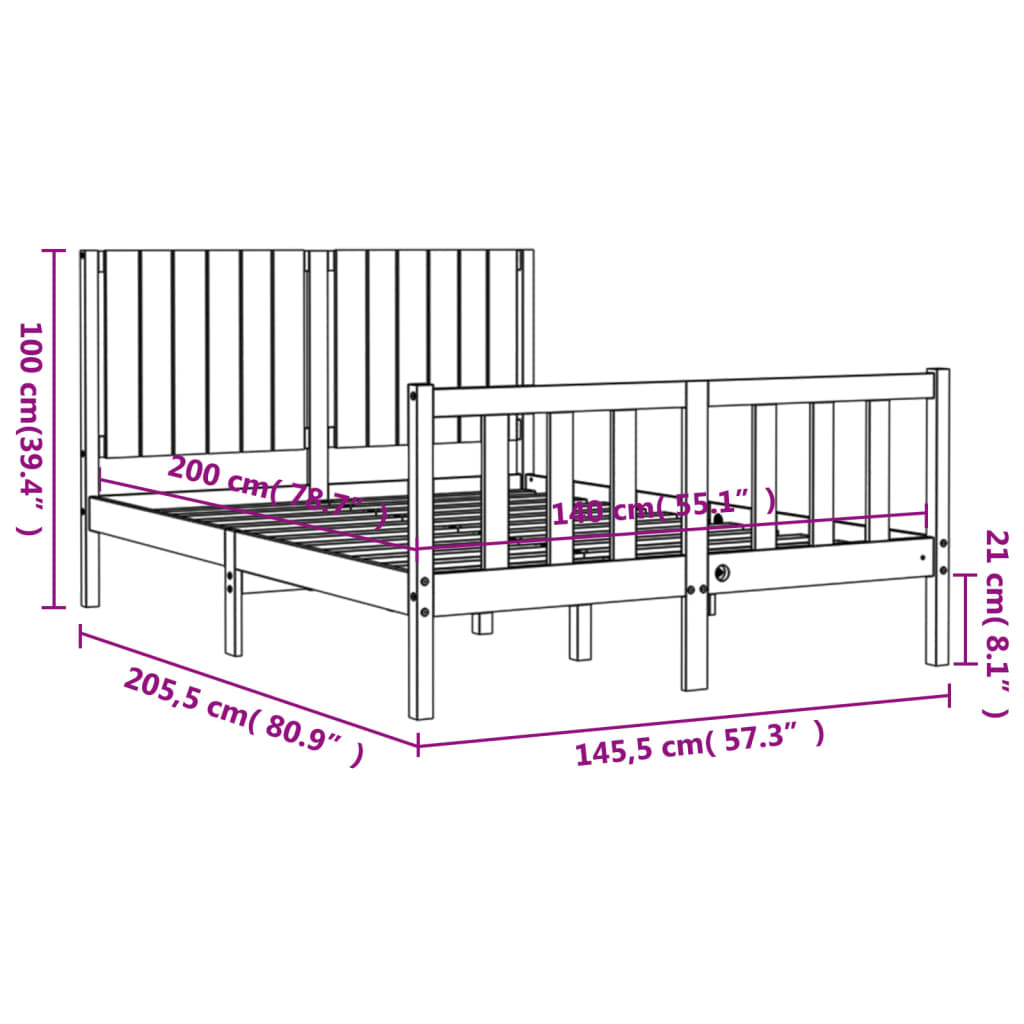 Posteljni okvir z vzglavjem 140x200 cm trden les