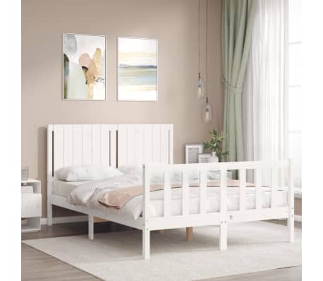 vidaXL Cadru de pat fără saltea, alb, 140x200 cm, lemn masiv pin