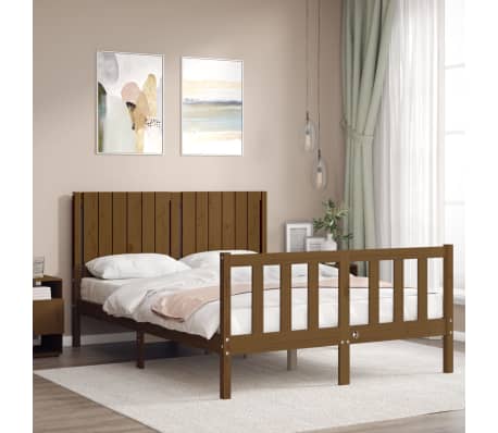 vidaXL Lovos rėmas su galvūgaliu, rudas, 140x200cm, medienos masyvas