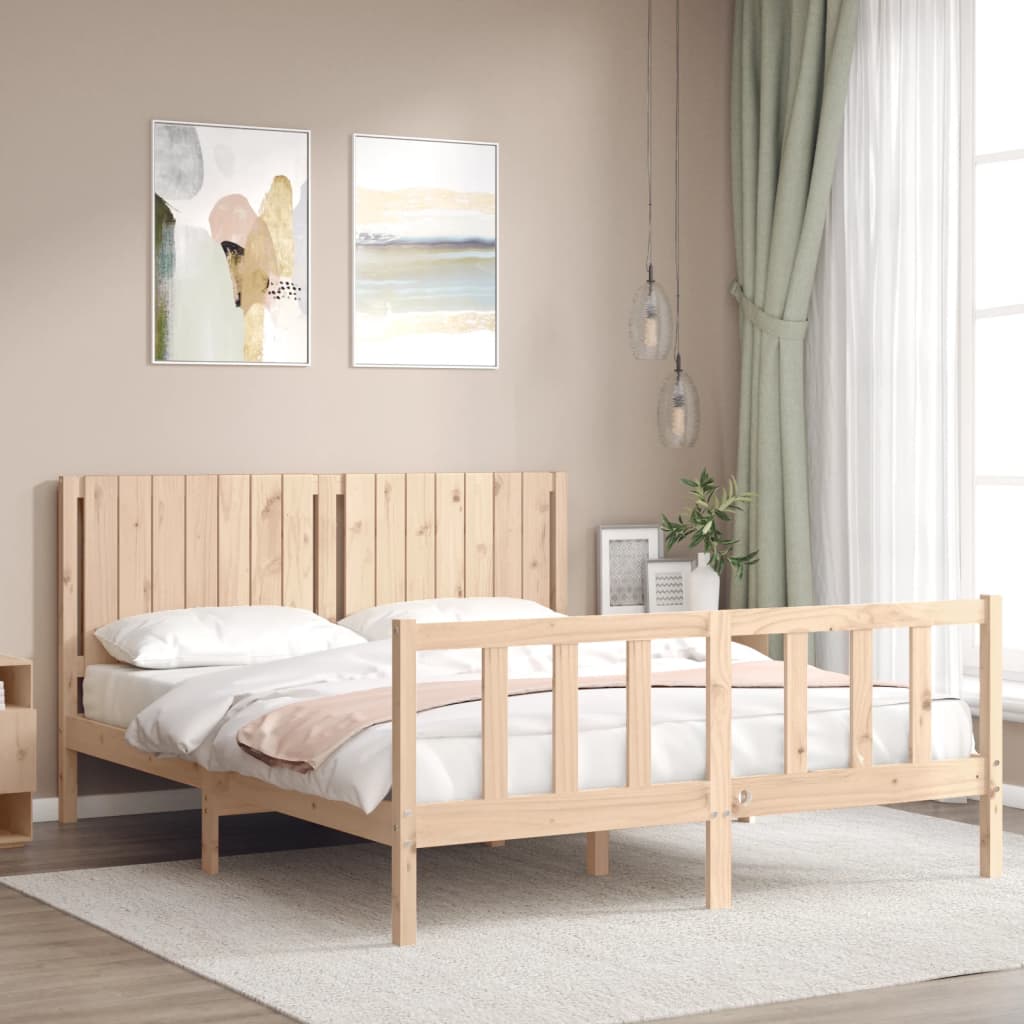 vidaXL Bed Frame with Headboard King Size Solid Wood