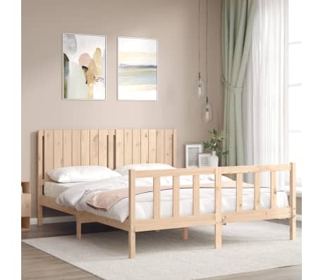 vidaXL Bed Frame with Headboard King Size Solid Wood