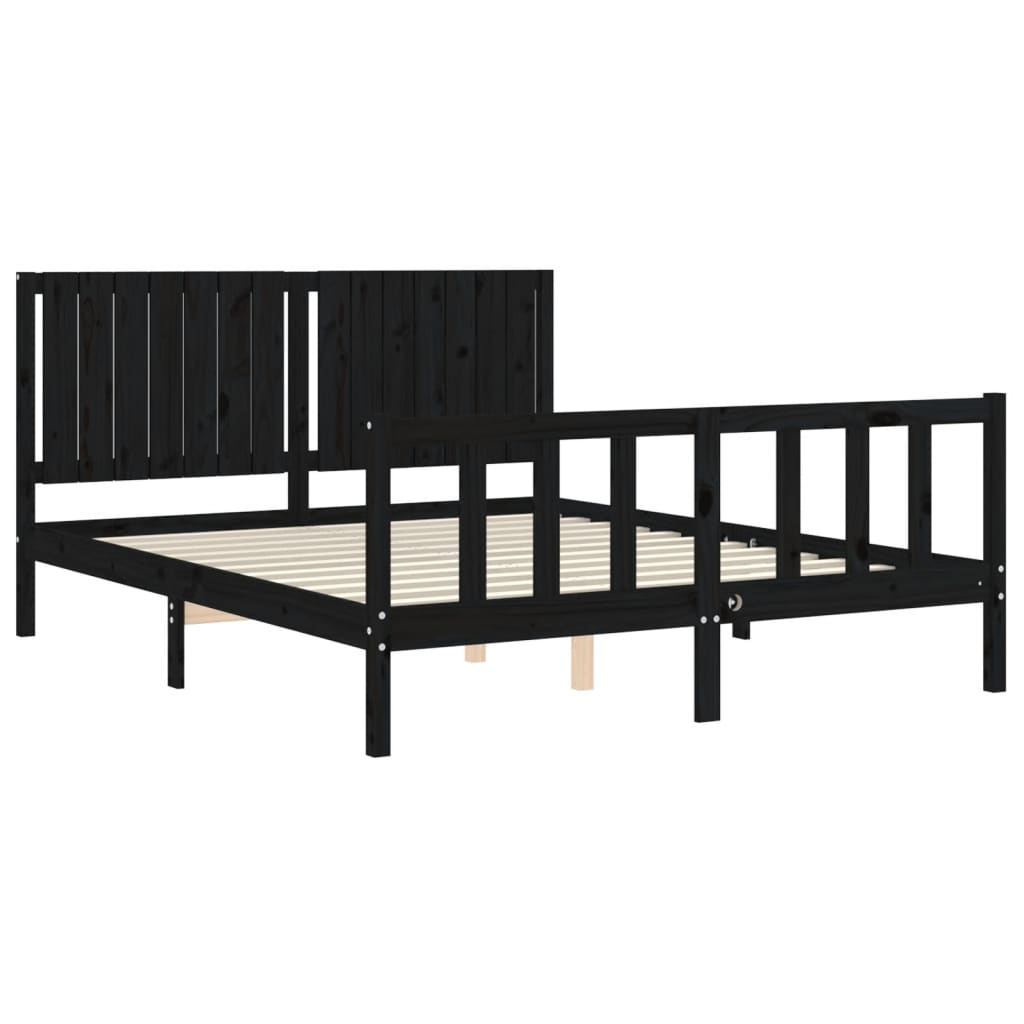 Cadru de pat cu tăblie, negru, king size, lemn masiv