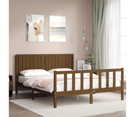 vidaXL Lovos rėmas su galvūgaliu, rudas, 160x200cm, medienos masyvas