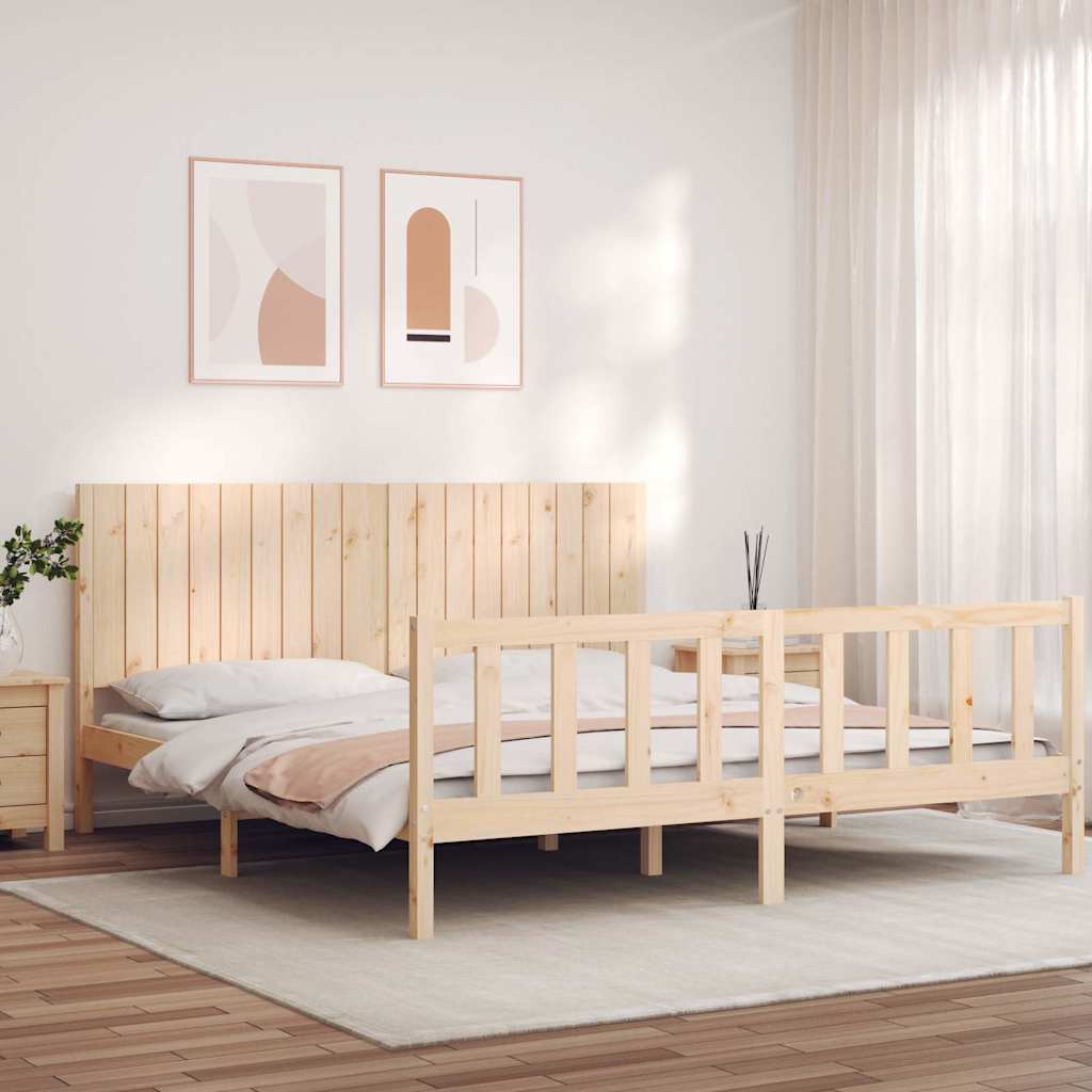 vidaXL Cadru de pat cu tăblie Super King Size, lemn masiv