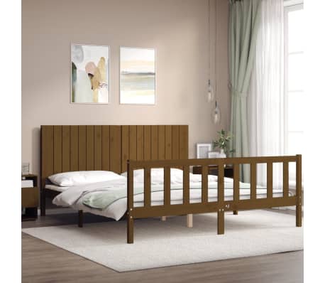 vidaXL Lovos rėmas su galvūgaliu, medaus rudas, mediena, itin didelis