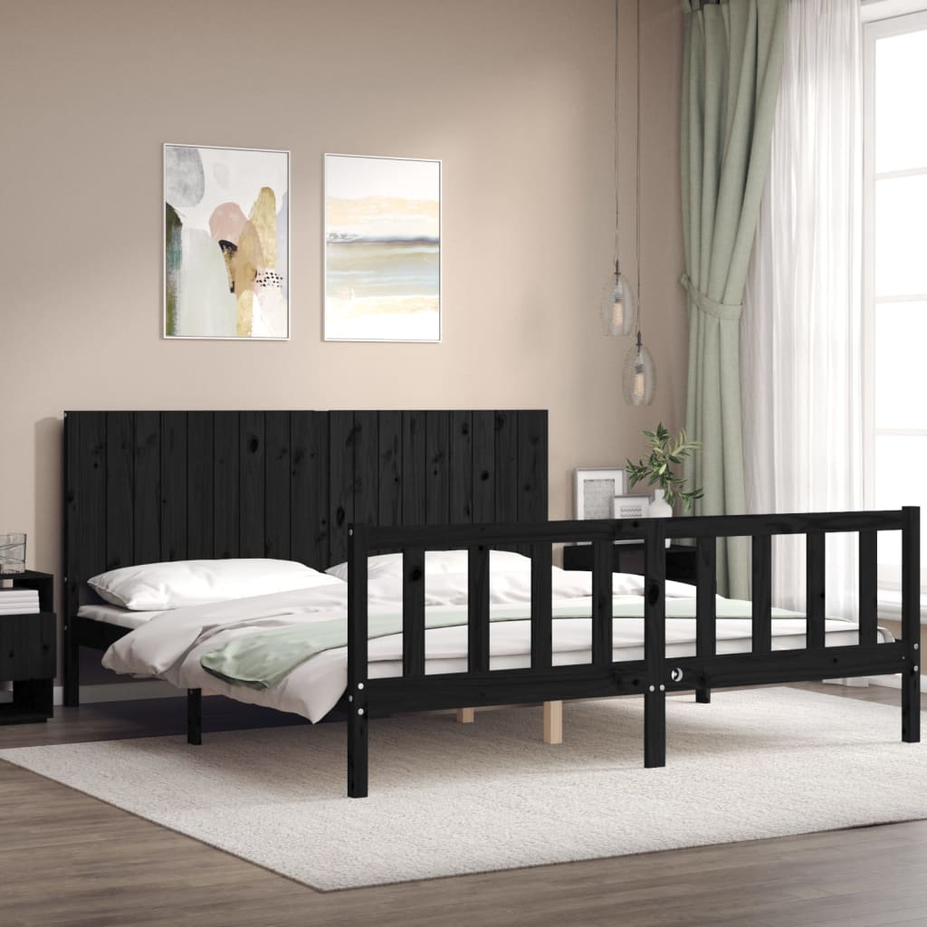 vidaXL Bedframe met hoofdbord massief hout zwart