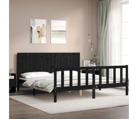 vidaXL Bed Frame without Mattress Black Super King Size Solid Wood Pine