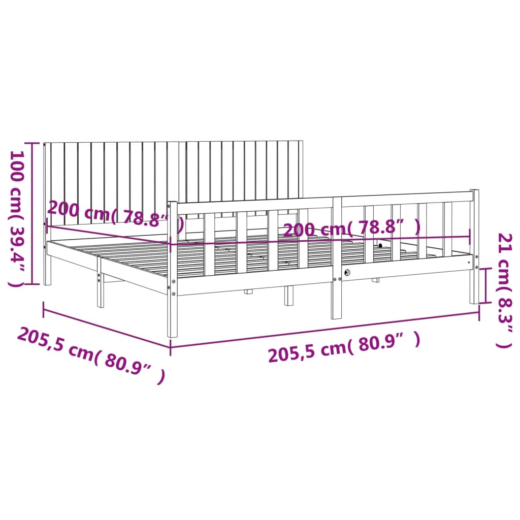 Rám postele s čelem bílý 200 x 200 cm masivní dřevo