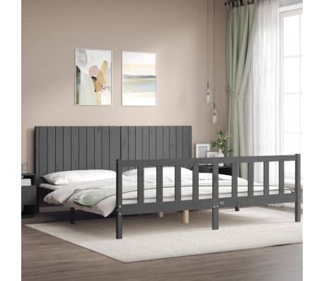 vidaXL Lovos rėmas su galvūgaliu, pilkas, 200x200cm, medienos masyvas