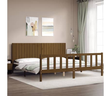 vidaXL Lovos rėmas su galvūgaliu, rudas, 200x200cm, medienos masyvas